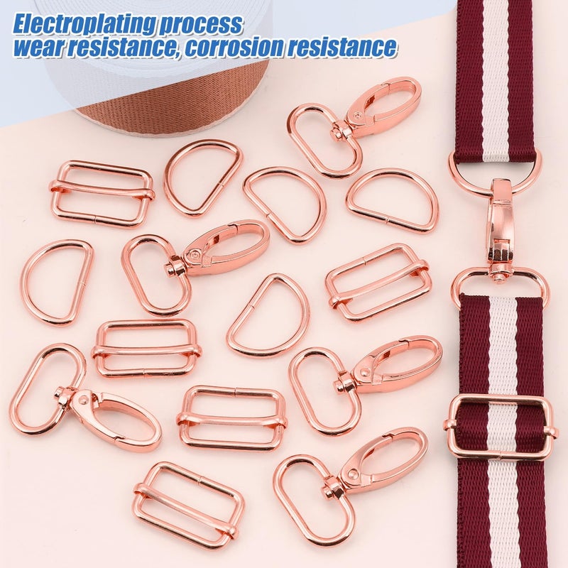PECMER Purse Hardware for Bag Making 1 Inch Buckles for Straps-18 Pcs Rose Gold Swivel Clasp Snap Hooks D Ring Slider Buckles for Bag Purse Strap Dog Collar Making Supplies - Image 3